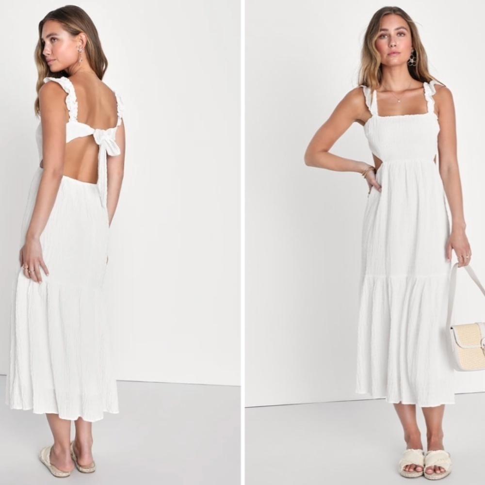 Lulu's White Ruffle Strap Midi Dress
